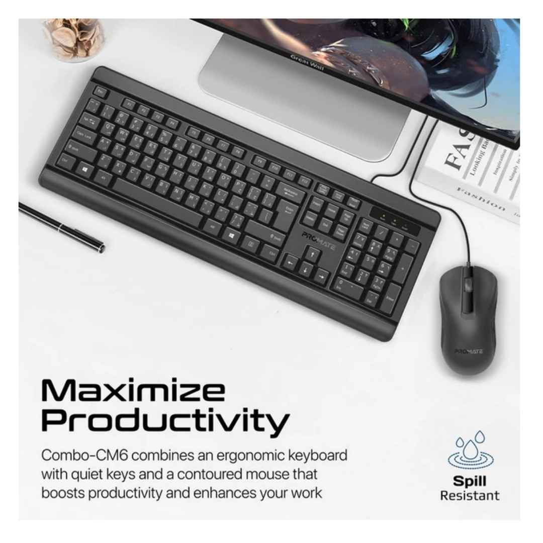 Promate Combo CM6 Wired Keyboard and Mouse Set
