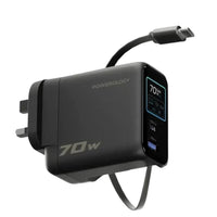 Powerology 70W TFT Adapter Retractable Type-C Cable — Smart Display Multi-Port Black