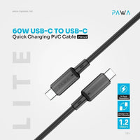 Pawa PW122 Lite 60W Type-C to Type-C Quick Charging PVC Cable 1.2M
