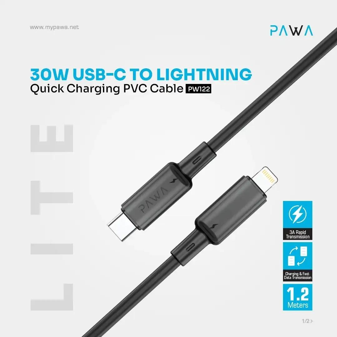 Pawa PW122 Lite 30W Type-C to Lightning Quick Charging PVC Cable 1.2M