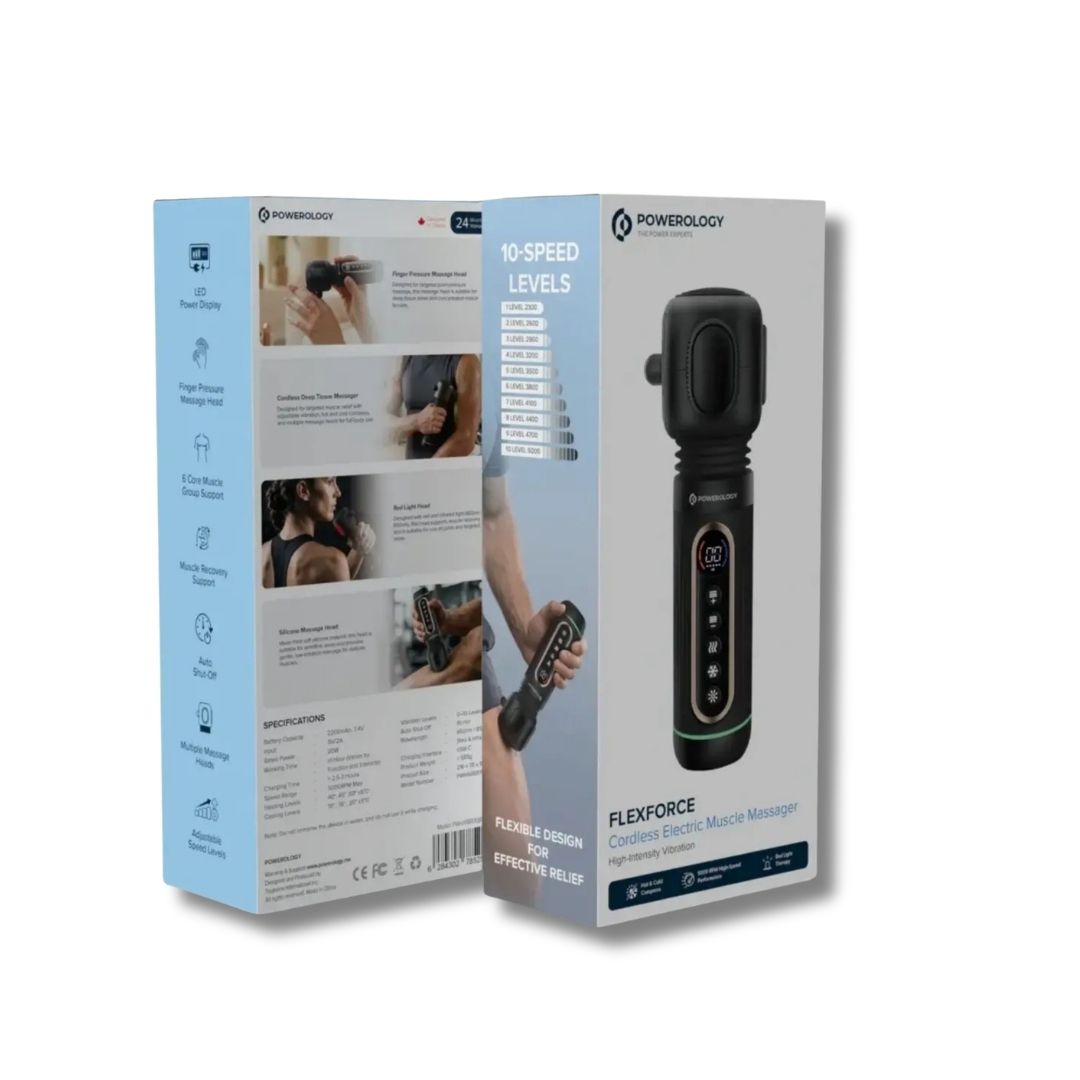 Powerology FLEXFORCE Cordless Electric Muscle Massager — Hot & Cold Therapy Black