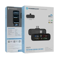 Powerology Vaultx 256GB Mini Portable SSD Drive — 20Gbps TFT Display Black