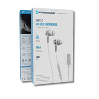 Powerology Type-C In-Ear Stereo Earphones — HiFi Audio In-Line Control White