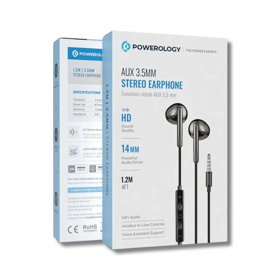 Powerology AUX 3.5mm Stereo Earphones — HD Sound Quality