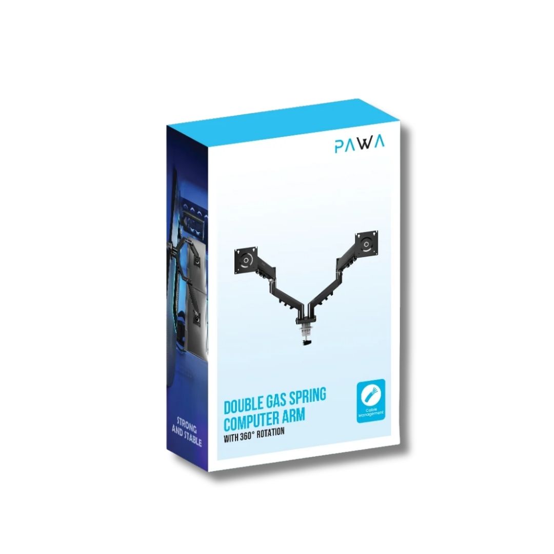 Pawa PW-CASGSM54-BK Double Gas Spring Computer Arm with 360º Rotation