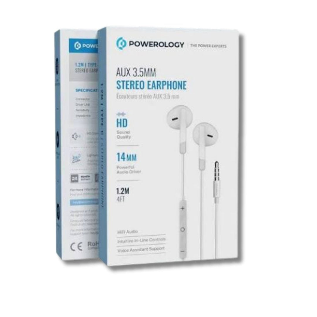 Powerology 3.5mm AUX In-Ear Stereo Earphones — HiFi Audio In-Line Control