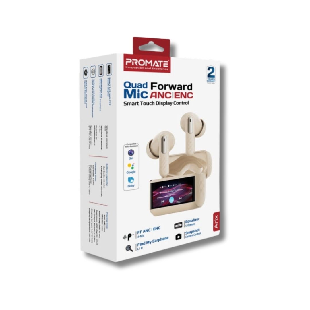 Promate Arix HD ANC Smart Display TWS Earbuds