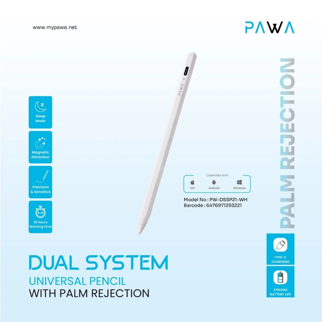 Pawa PW-DSSP21-WH Dual System Universal Pencil with Palm Rejection