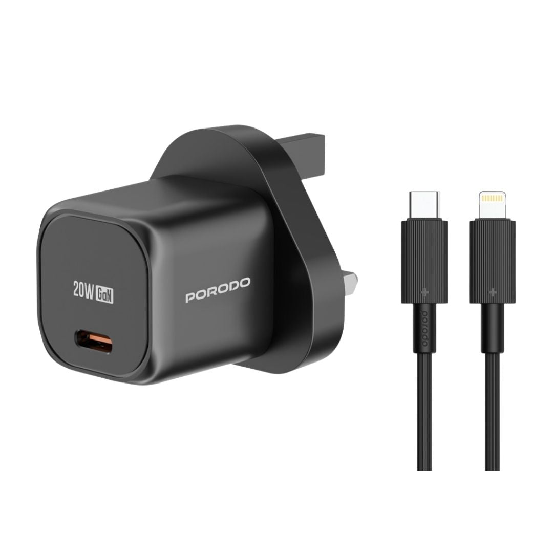 Porodo 20W Power Delivery Wall Charger with Type-C to Lightning Cable