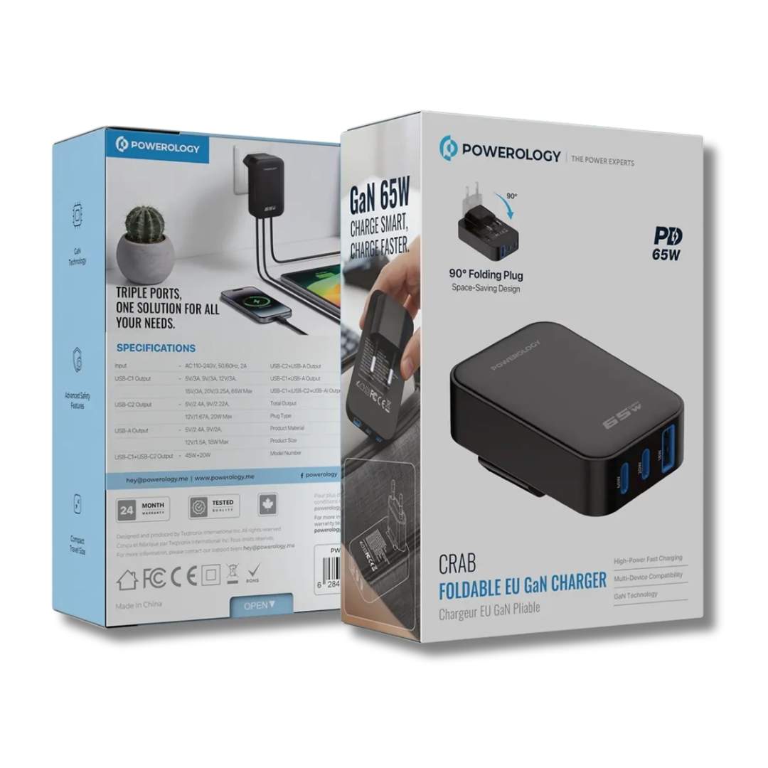 Powerology Crab Foldable 45W EU GaN Charger