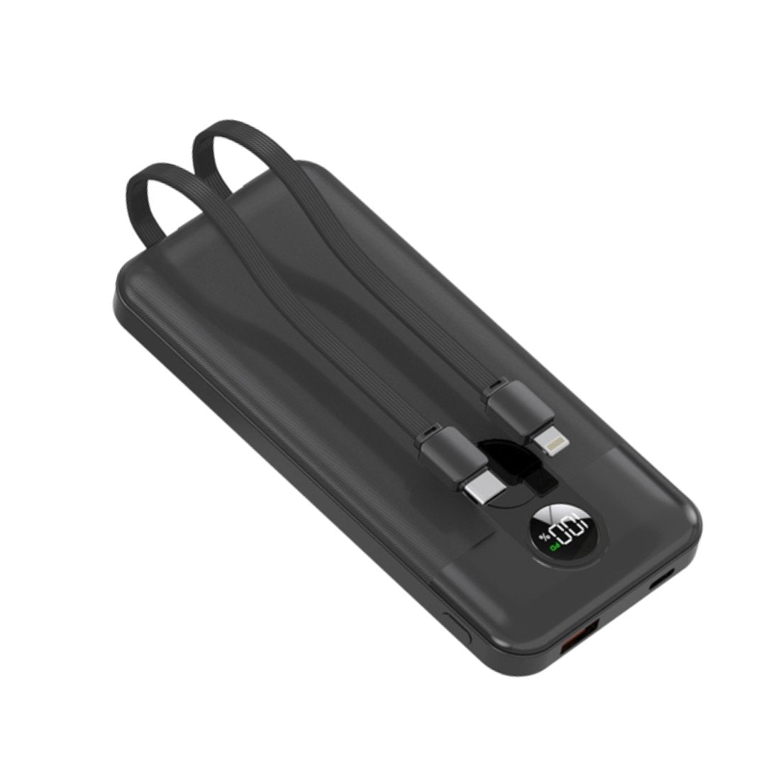 Porodo 10000mAh Power Bank with Built-in USB-C and Lightning Cables
