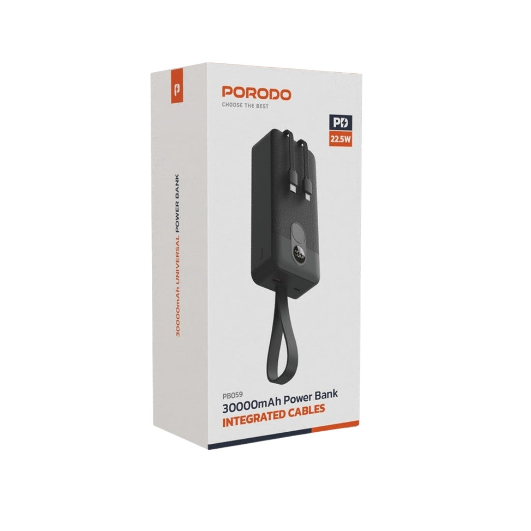 Porodo PD 30000mAh Power Bank with Built-in USB-C and Lightning Cables