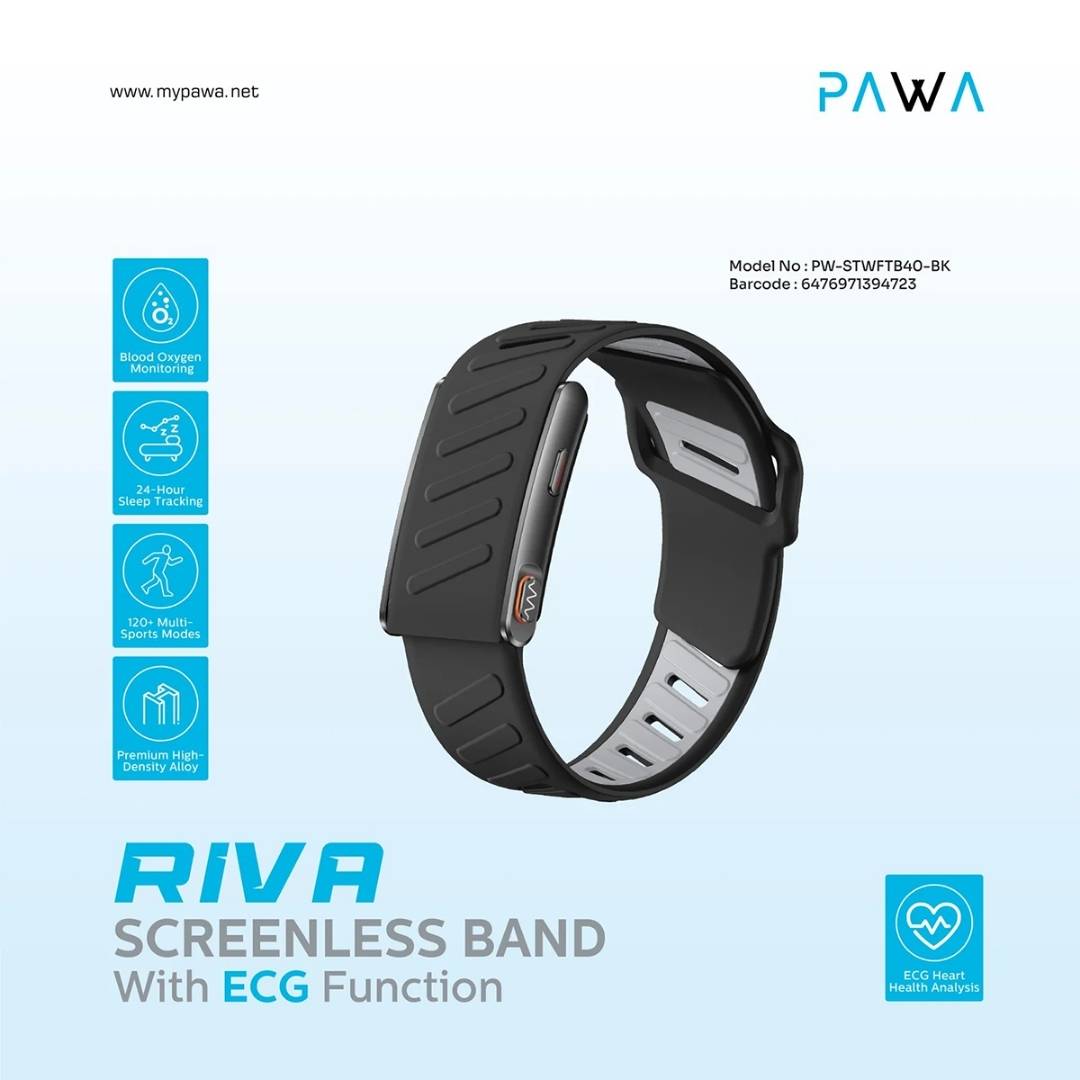 Pawa Riva Screenless Band with ECG Function — Black