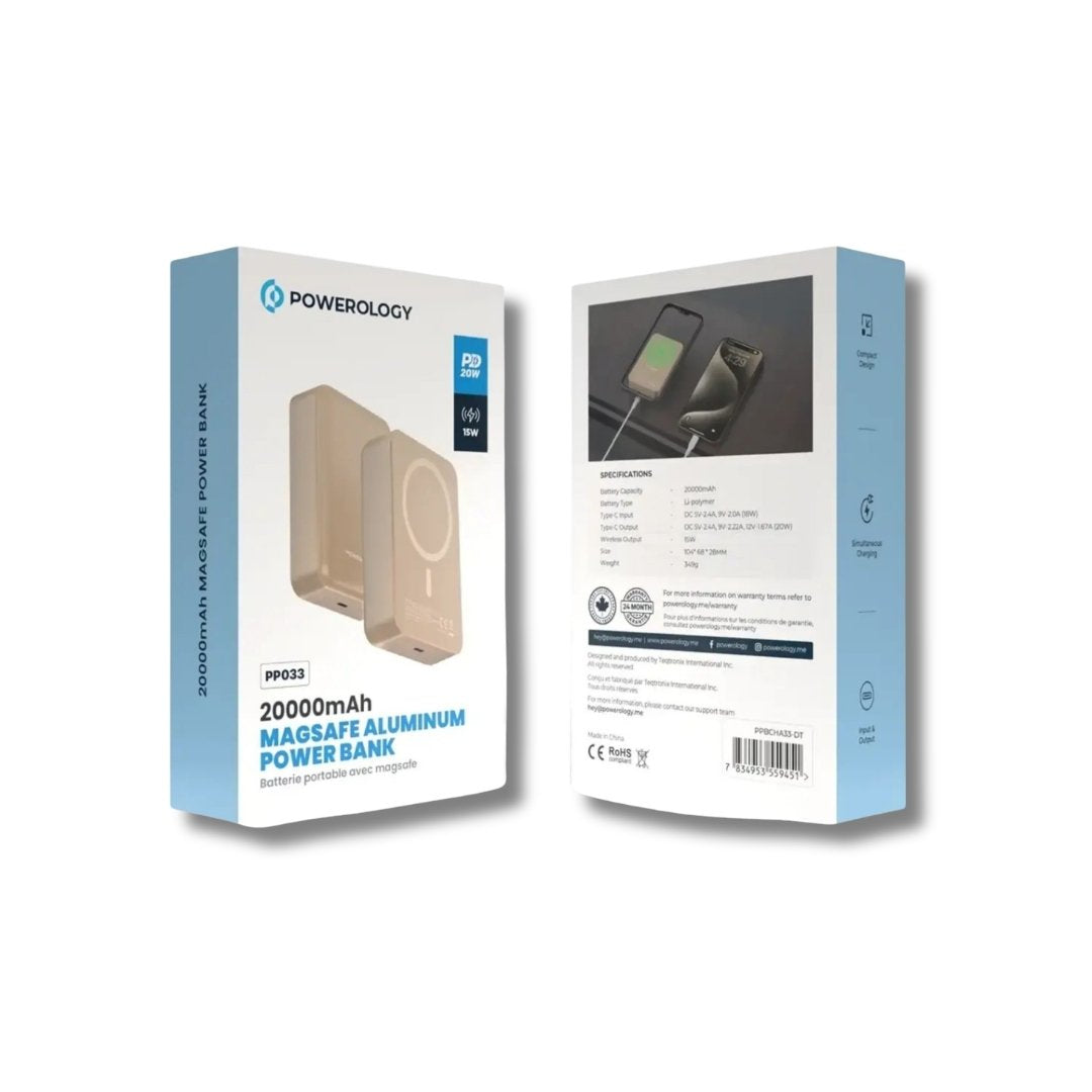 Powerology Spetano 20000mAh MagSafe Aluminum Power Bank