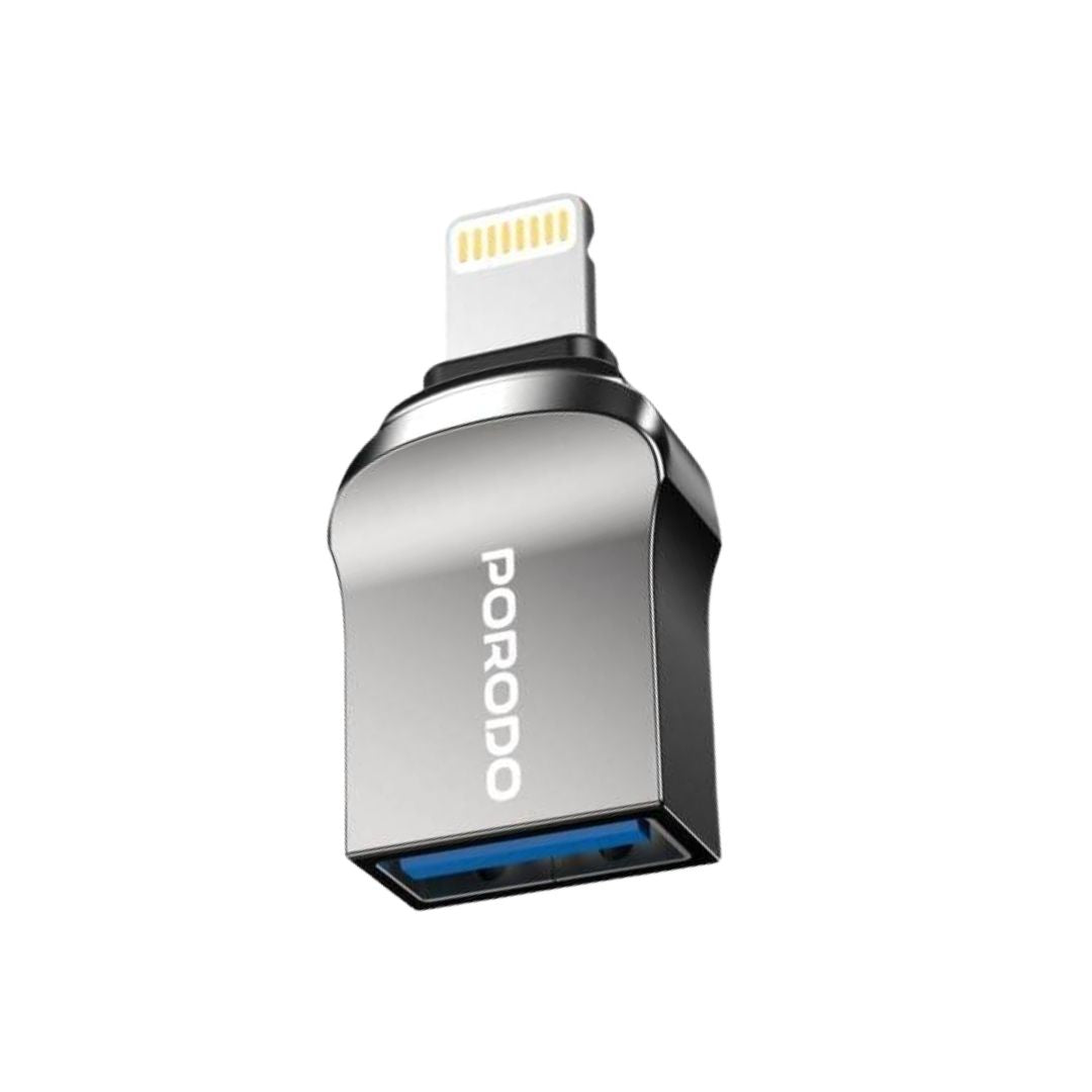 Porodo MiniLink Transparent OTG Adapter USB-A to Lightning Grey