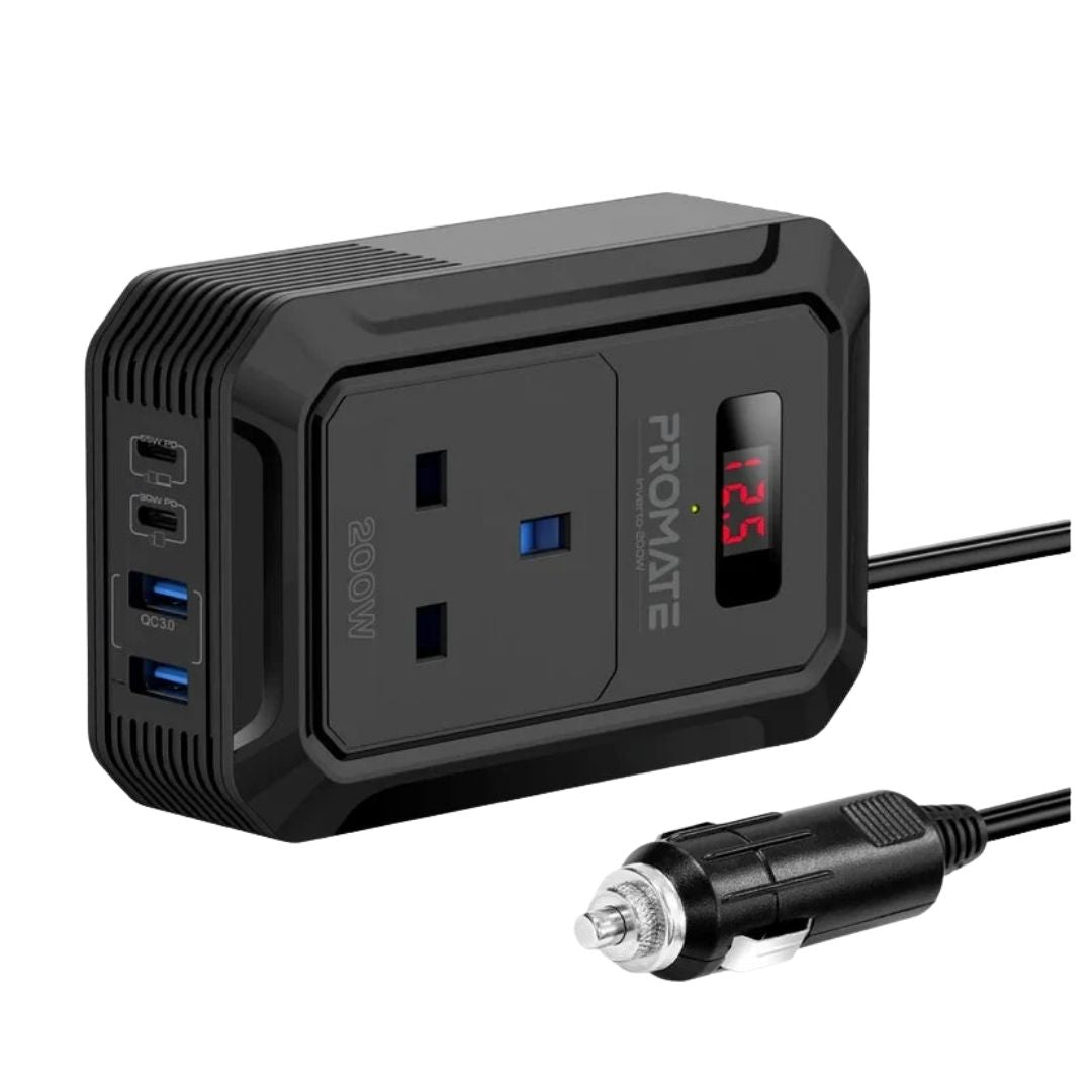 Promate Inverto-200W Heavy-Duty Car Power Inverter