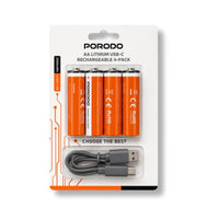 Porodo Lithium USB-C Rechargeable Batteries 4-Pack