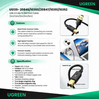 UGREEN US135 USB 2.0 A to B Printer Cable - 2m