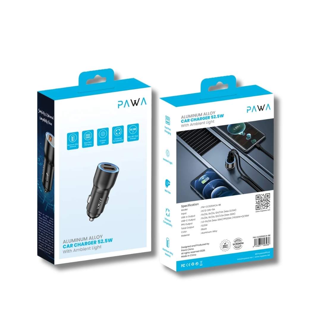 Pawa Aluminum Alloy Car Charger 52.5W with Ambient Light