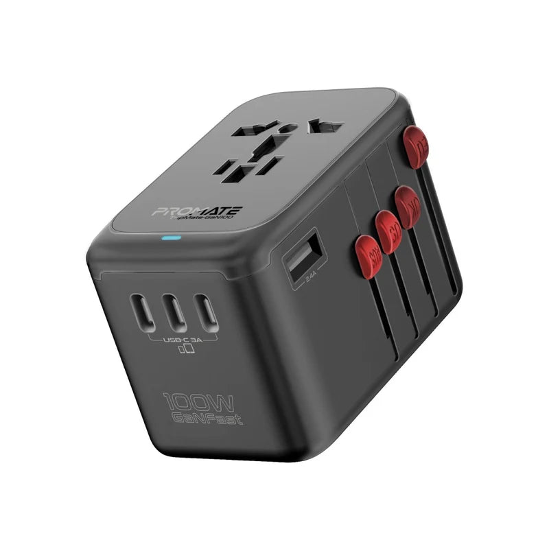 Promate TripMate GaN100 100W Travel Adapter