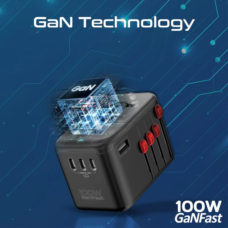 Promate TripMate GaN100 100W Travel Adapter