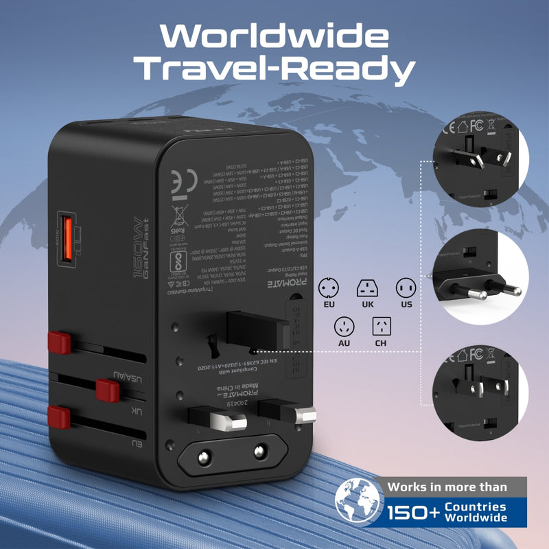 Promate TripMate GaN160 160W Travel Adapter