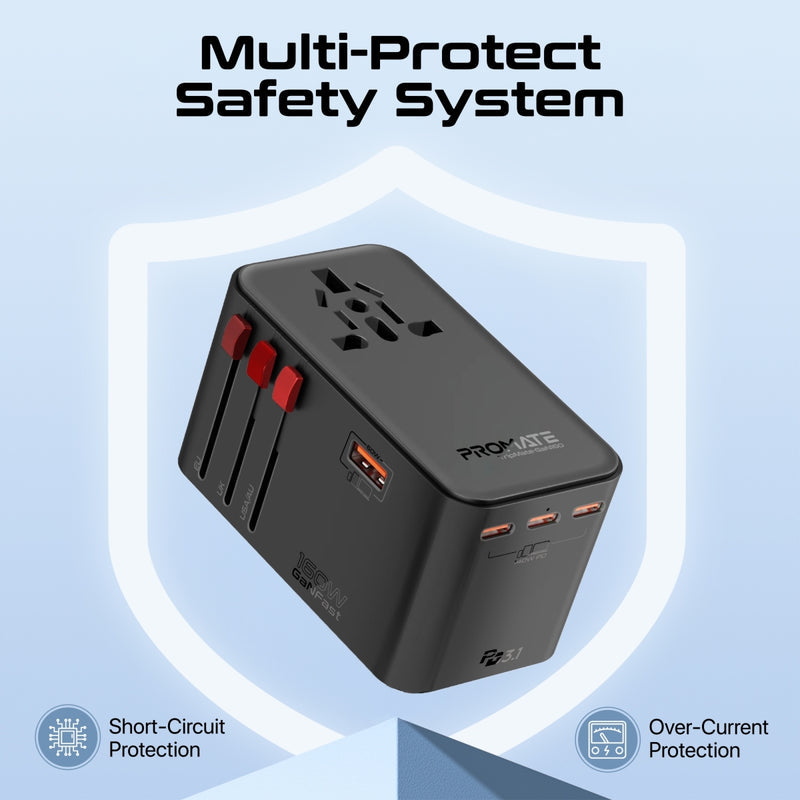 Promate TripMate GaN160 160W Travel Adapter