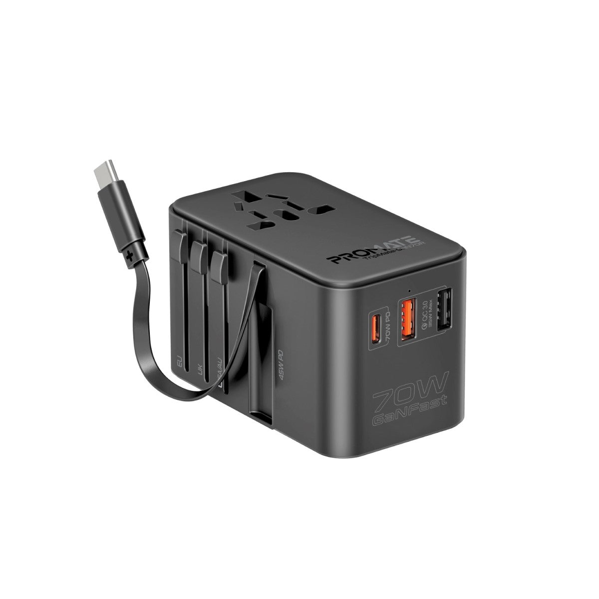 Promate TripMate GaN70R 70W GaN travel adapter