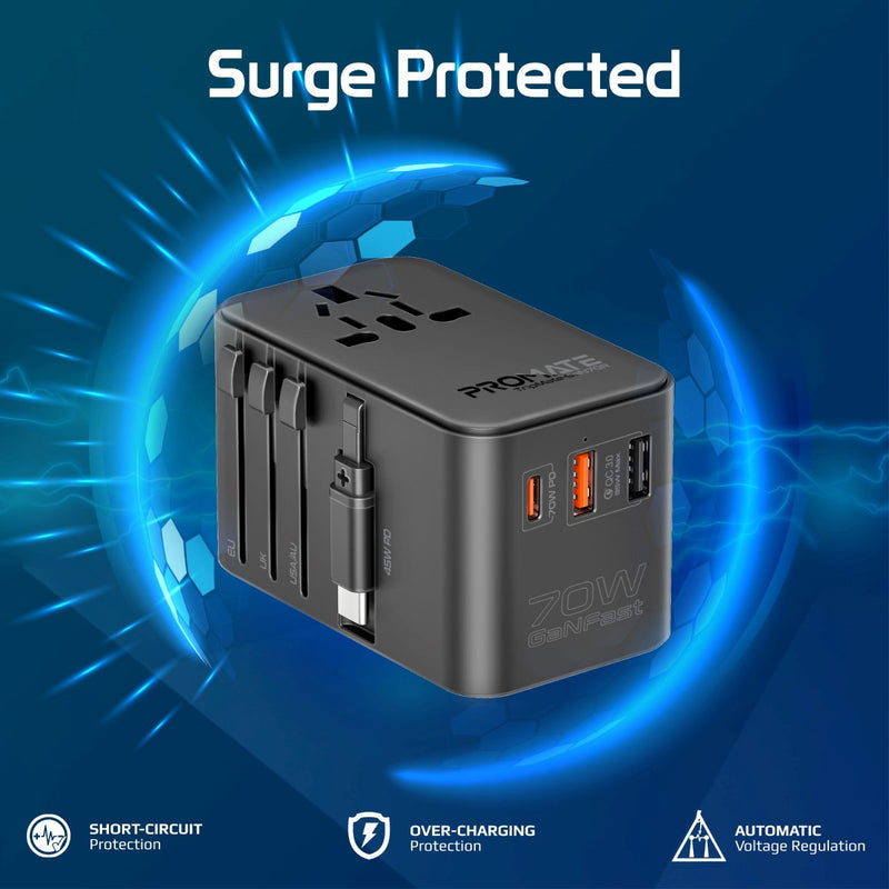 Promate TripMate GaN70R 70W Travel Adapter