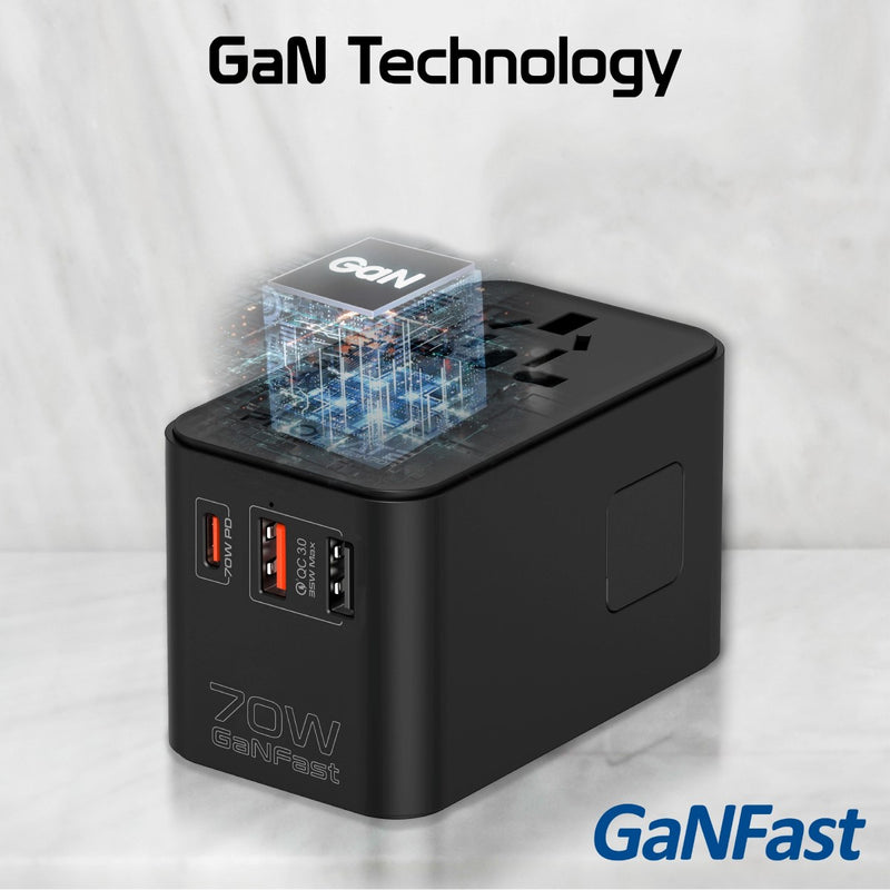 Promate TripMate GaN70R 70W Travel Adapter
