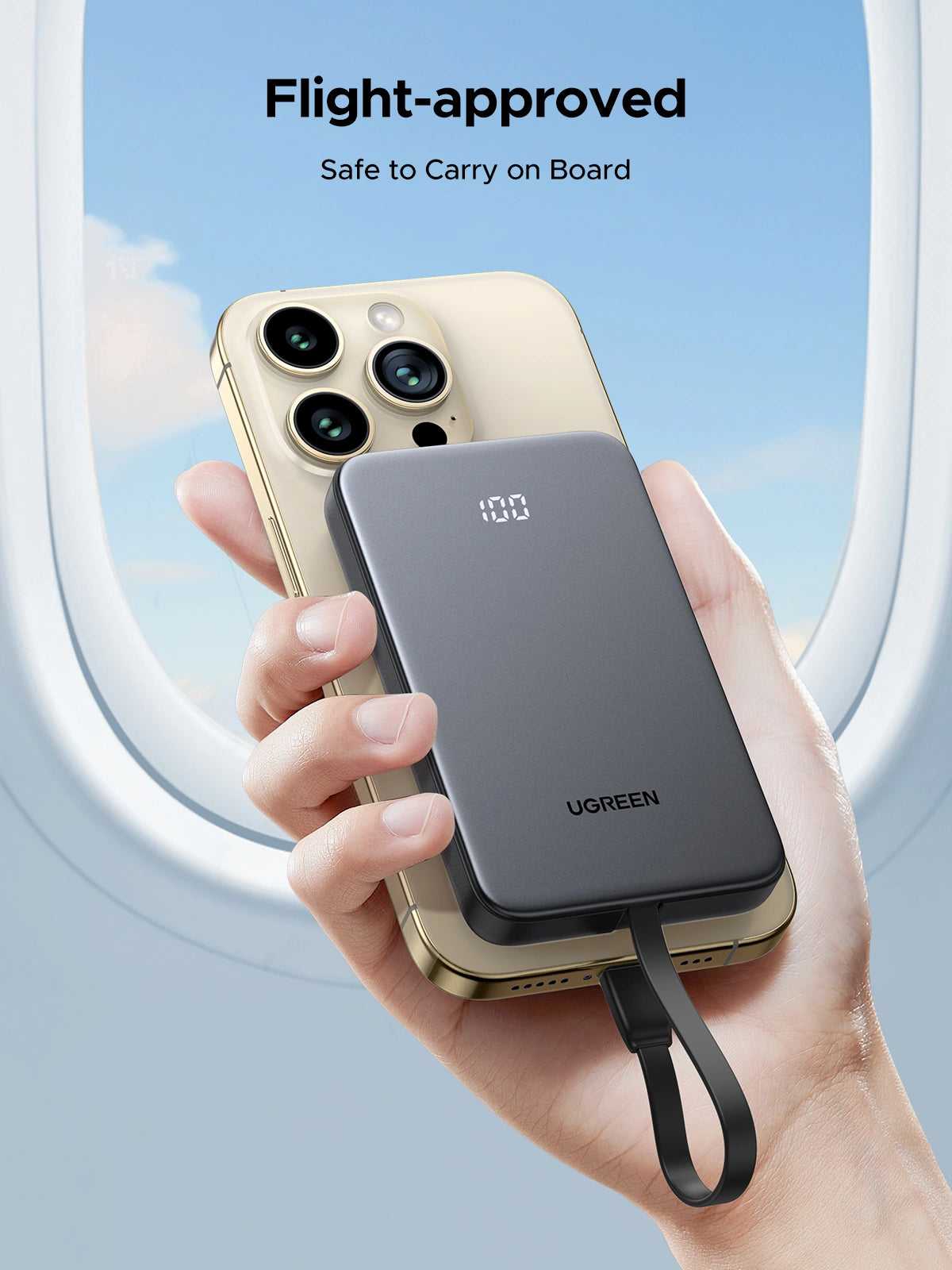 UGREEN PB526 10000mAh 20W Power Bank with Built-in Cable