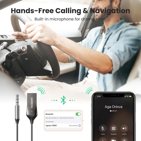 UGREEN CM309 Bluetooth Car Receiver Aux Adapter with Mic