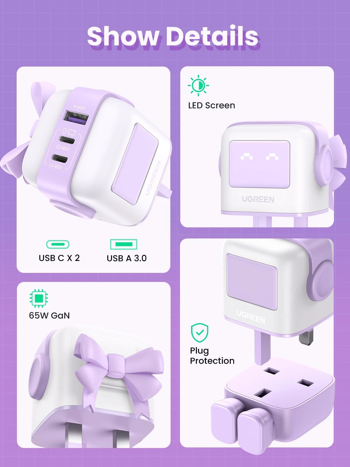 UGREEN CD361 Uno 65W 3-Port GaN Charger