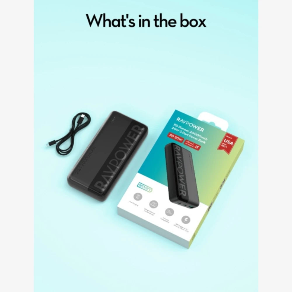 RAVPower 20W PD Pioneer Power Bank – 3-Port Fast Charging