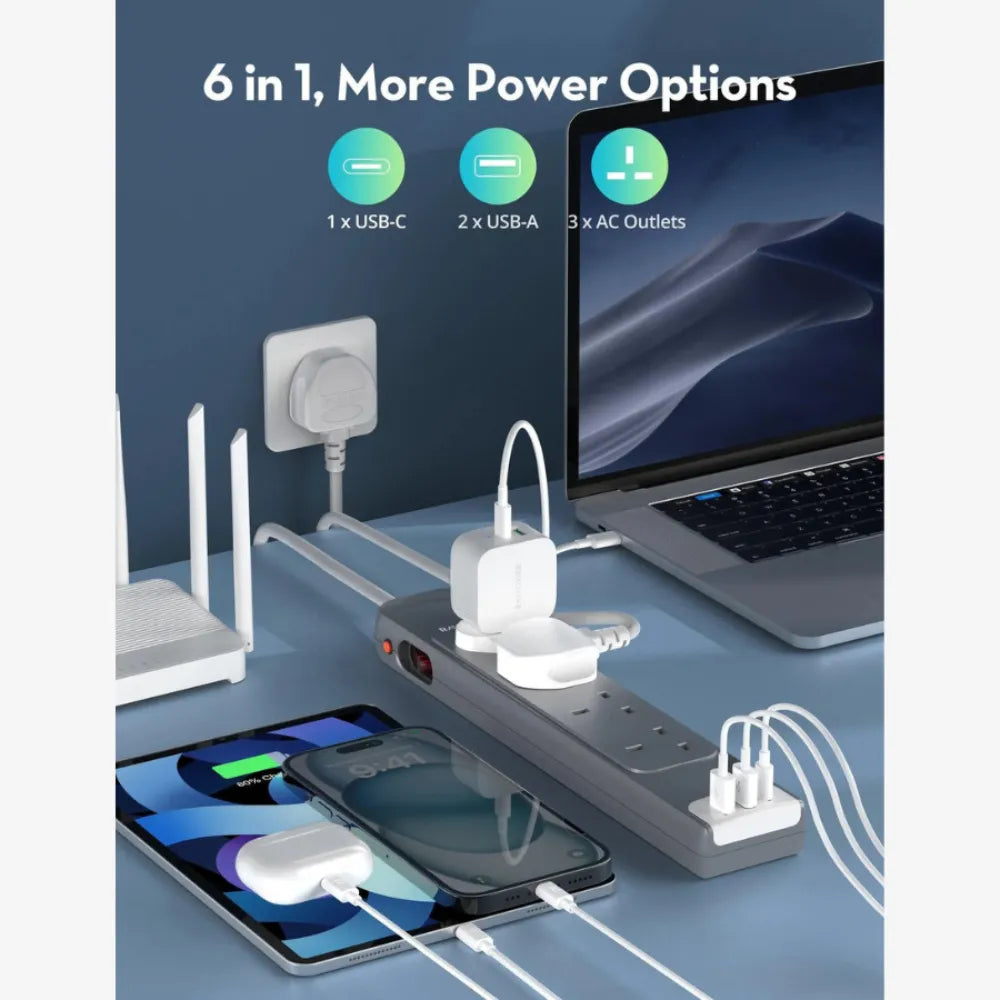 RAVPower 7-in-1 Surge Protected Power Strip with USB-C PD