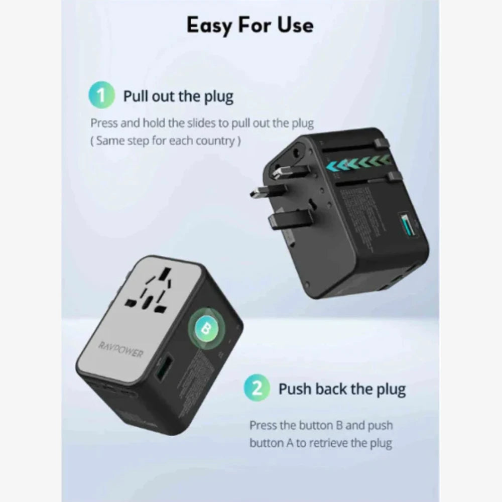 RAVPower 5-in-1 GaN Universal Adapter