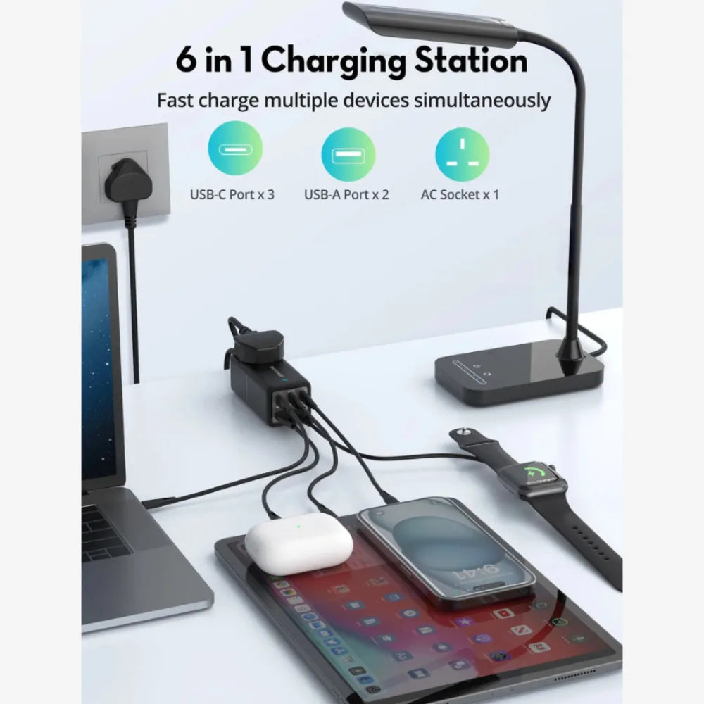 RAVPower 75W GaN 6-in-1 Power Strip & Travel Charger
