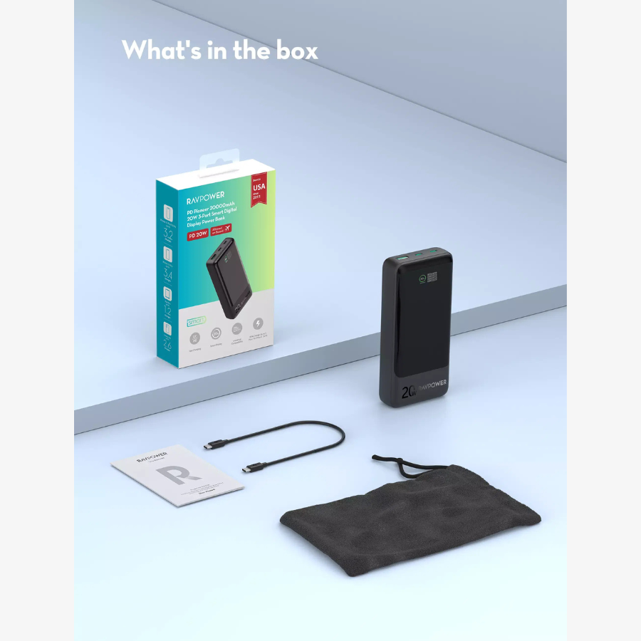 RAVPower 20000mAh PD Pioneer Power Bank – 3-Port Fast Charging