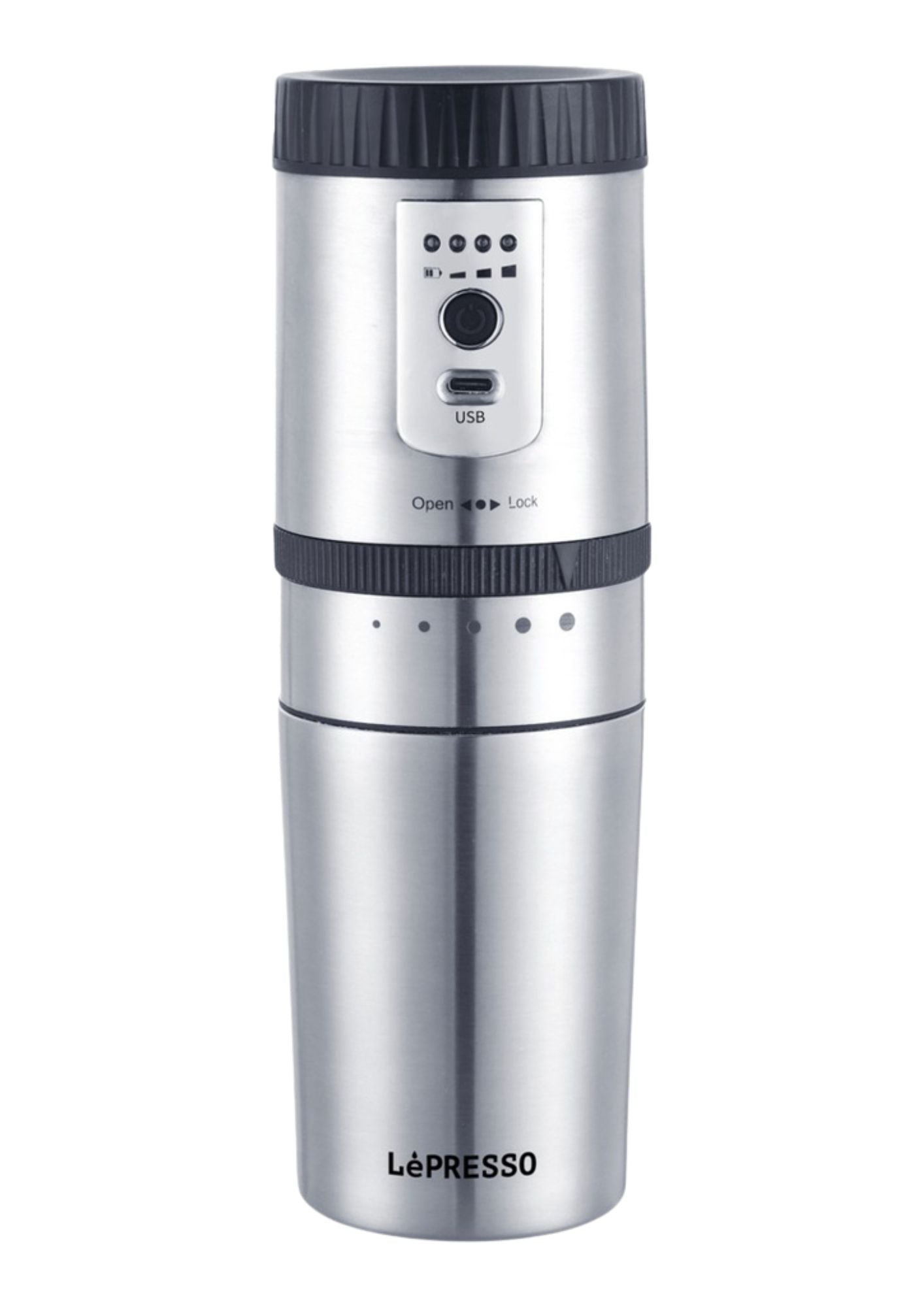 LePresso Portable Mug Burr Grinder Coffee Maker -Silver