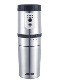 LePresso Portable Mug Burr Grinder Coffee Maker -Silver