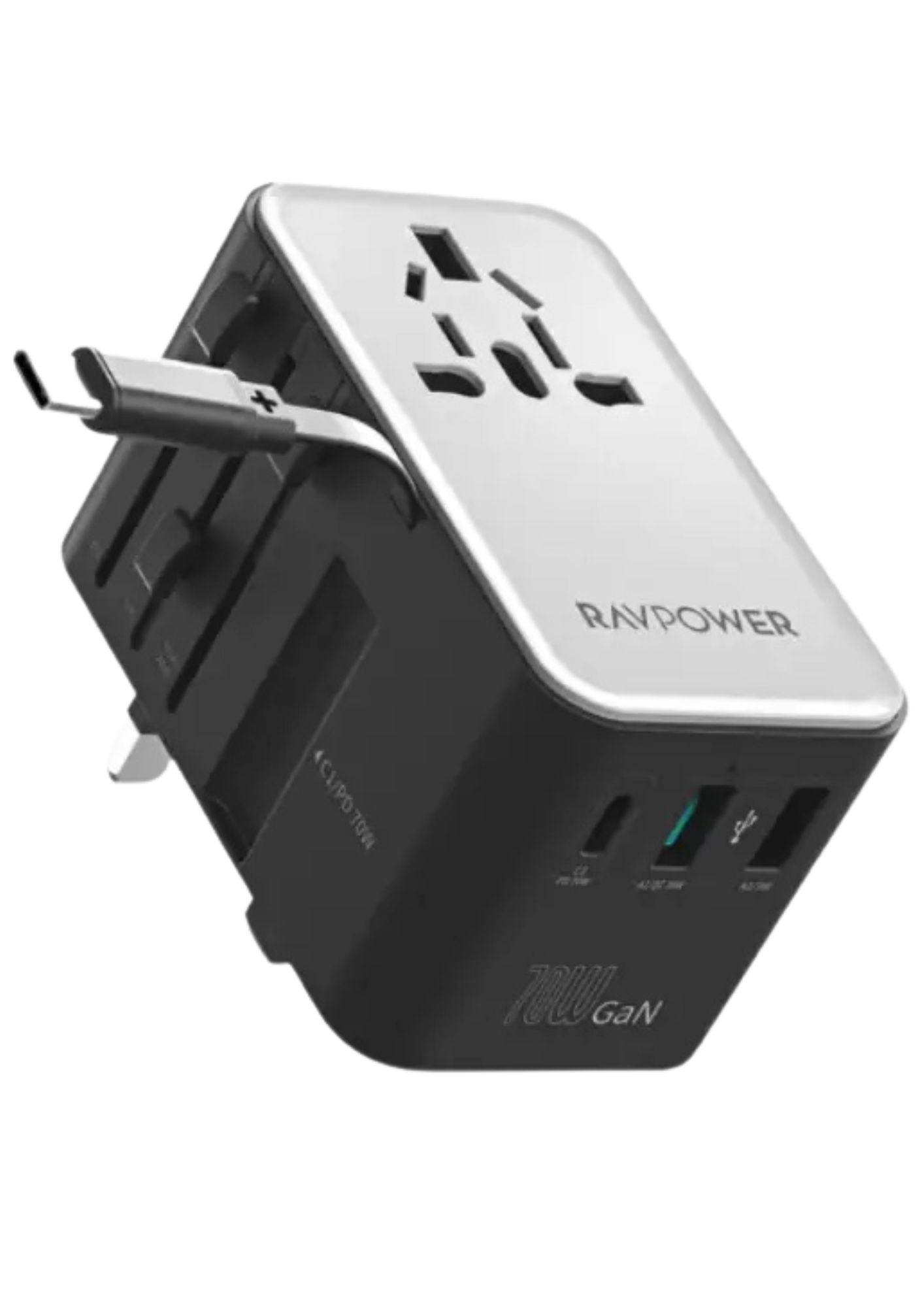 RAVPower 3-Port Travel Charger with Built-In Cable