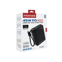 Promate Volta-45 20000mAh 45W PD Power Bank with Built-In USB-C Cable