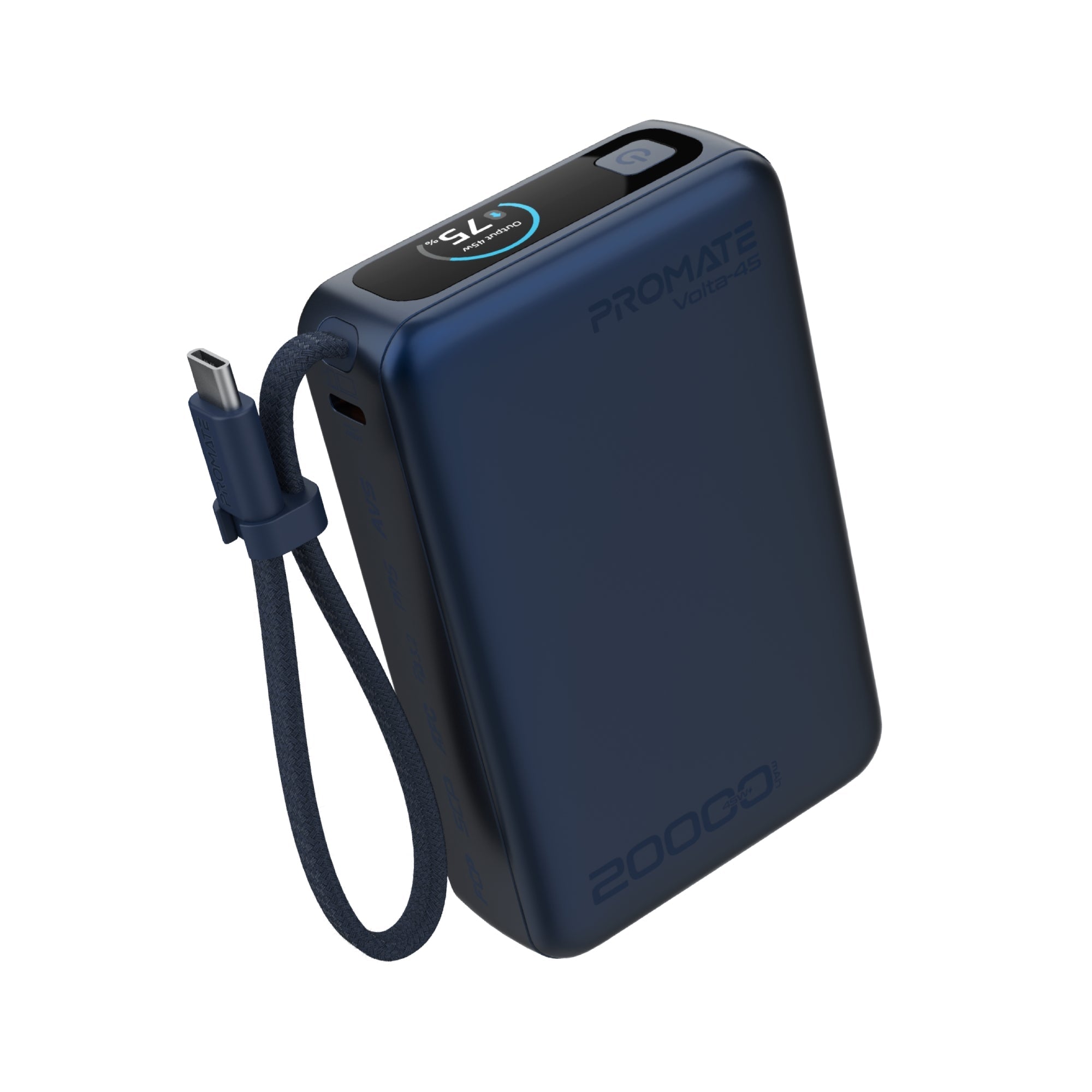 Promate Volta-45 20000mAh 45W PD Power Bank with Built-In USB-C Cable