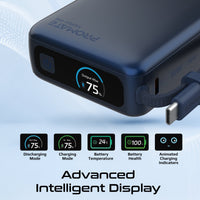 Promate Volta-45 20000mAh 45W PD Power Bank with Built-In USB-C Cable