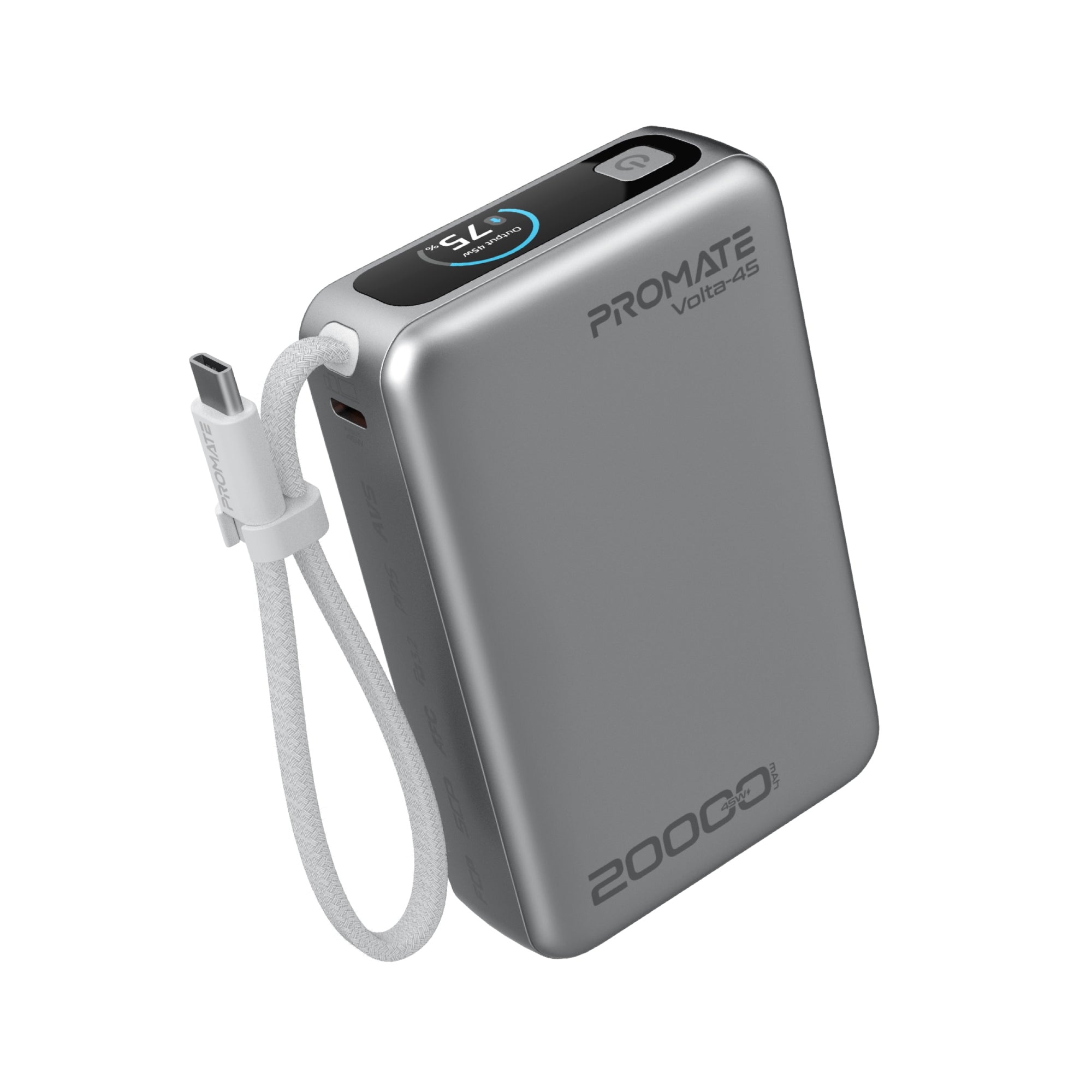 Promate Volta-45 20000mAh 45W PD Power Bank with Built-In USB-C Cable