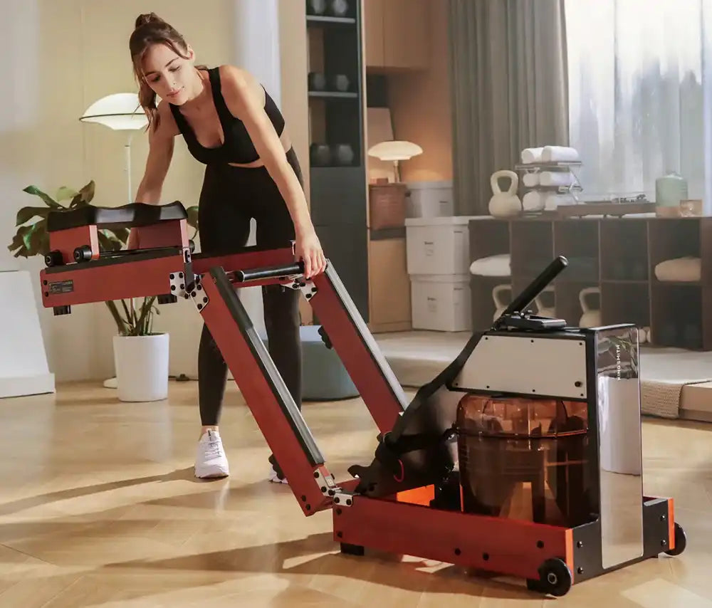 King Smith Tri-Fold Water Rowing Machine - Walnut side view - Rower | Buy Online in Kuwait | Pro Sports Kuwait