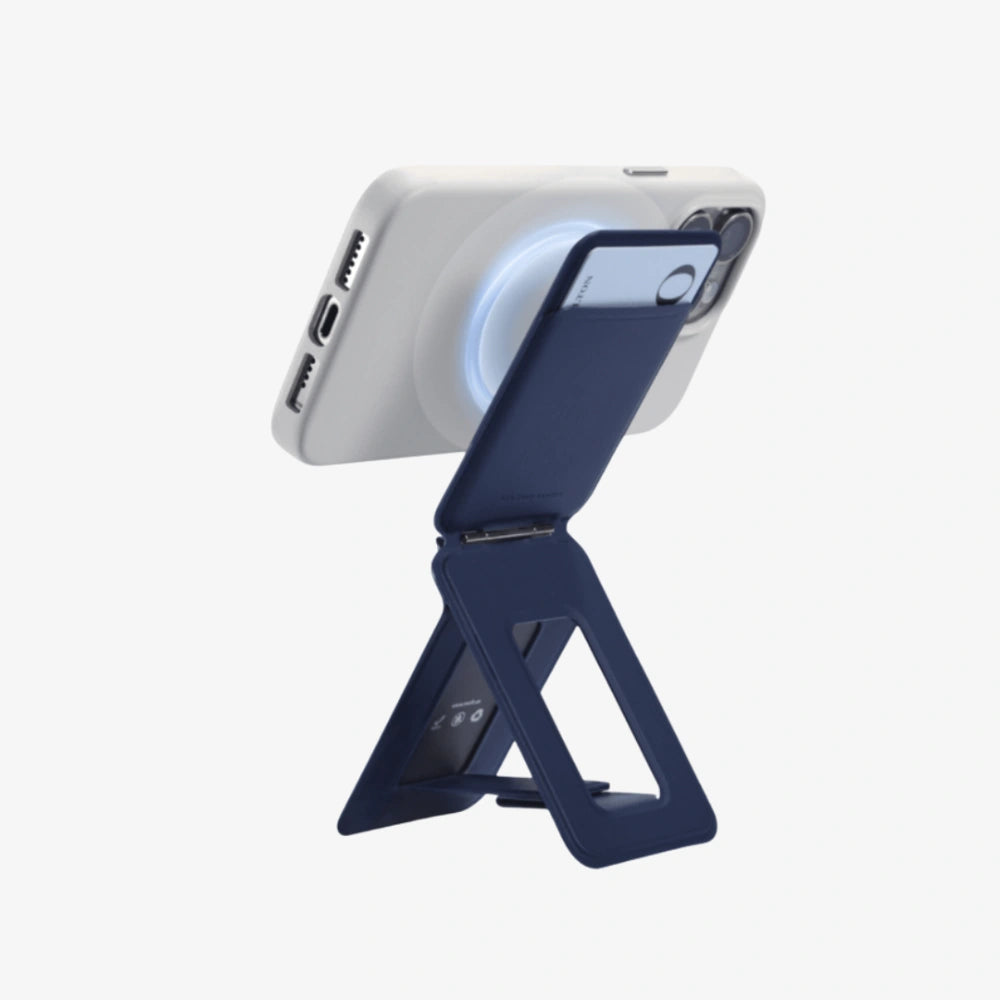 MOFT Snap-On iPhone Stand & Wallet – Navy Blue & Taupe Natural