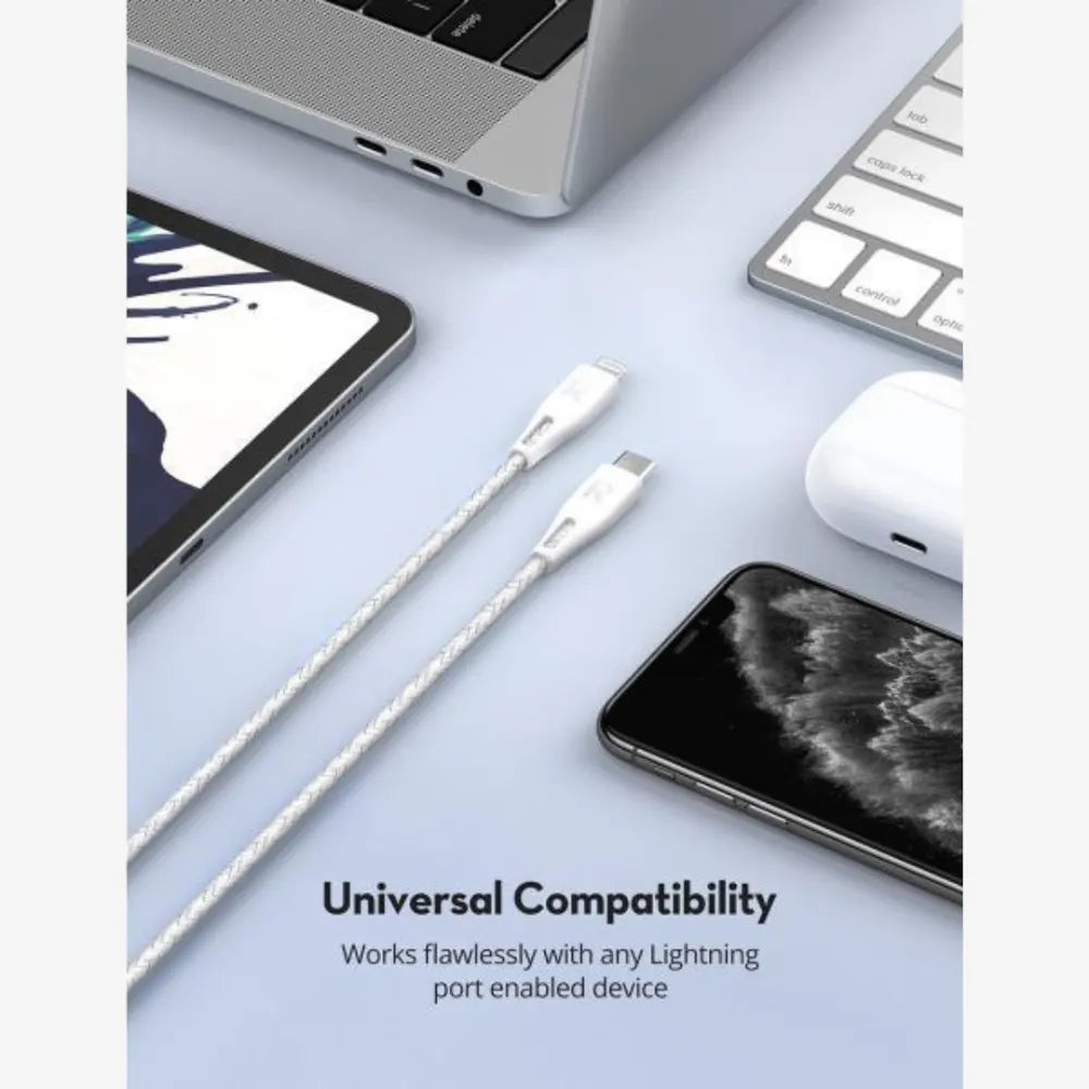 RAVPower Type-C to Lightning Cable- Nylon White | 1.2m & 2m