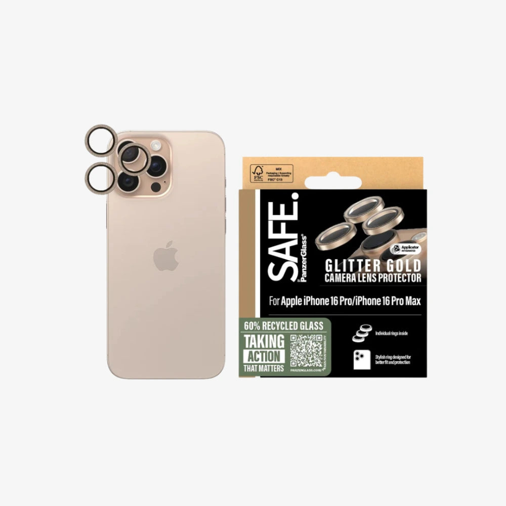 SAFE. by PanzerGlass® Camera Lens Protector Glitter Gold – iPhone 16 Pro/16 Pro Max