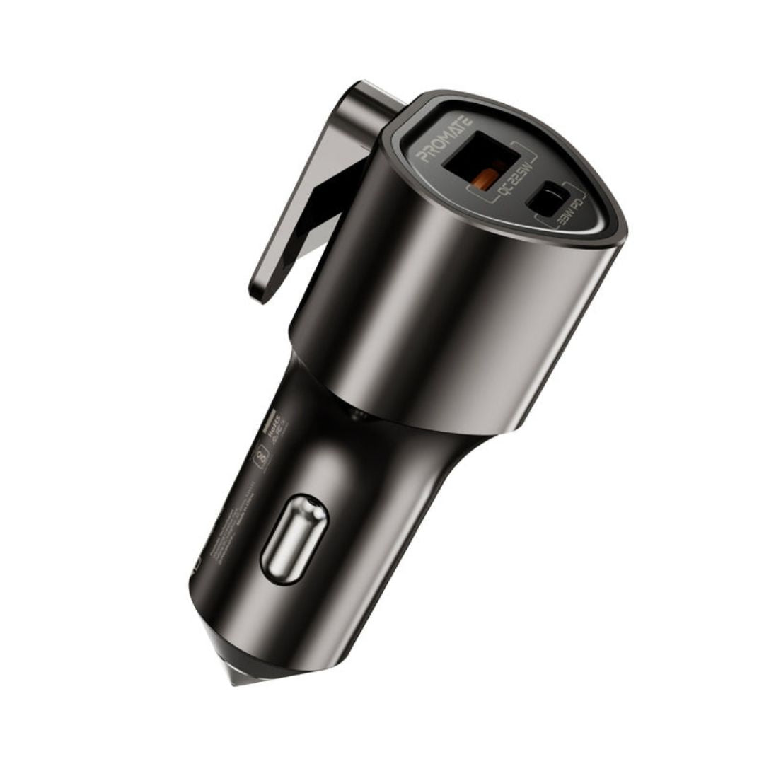 Promate VoltGuard 55.5W Multi-Function Car Charger with Emergency Tools